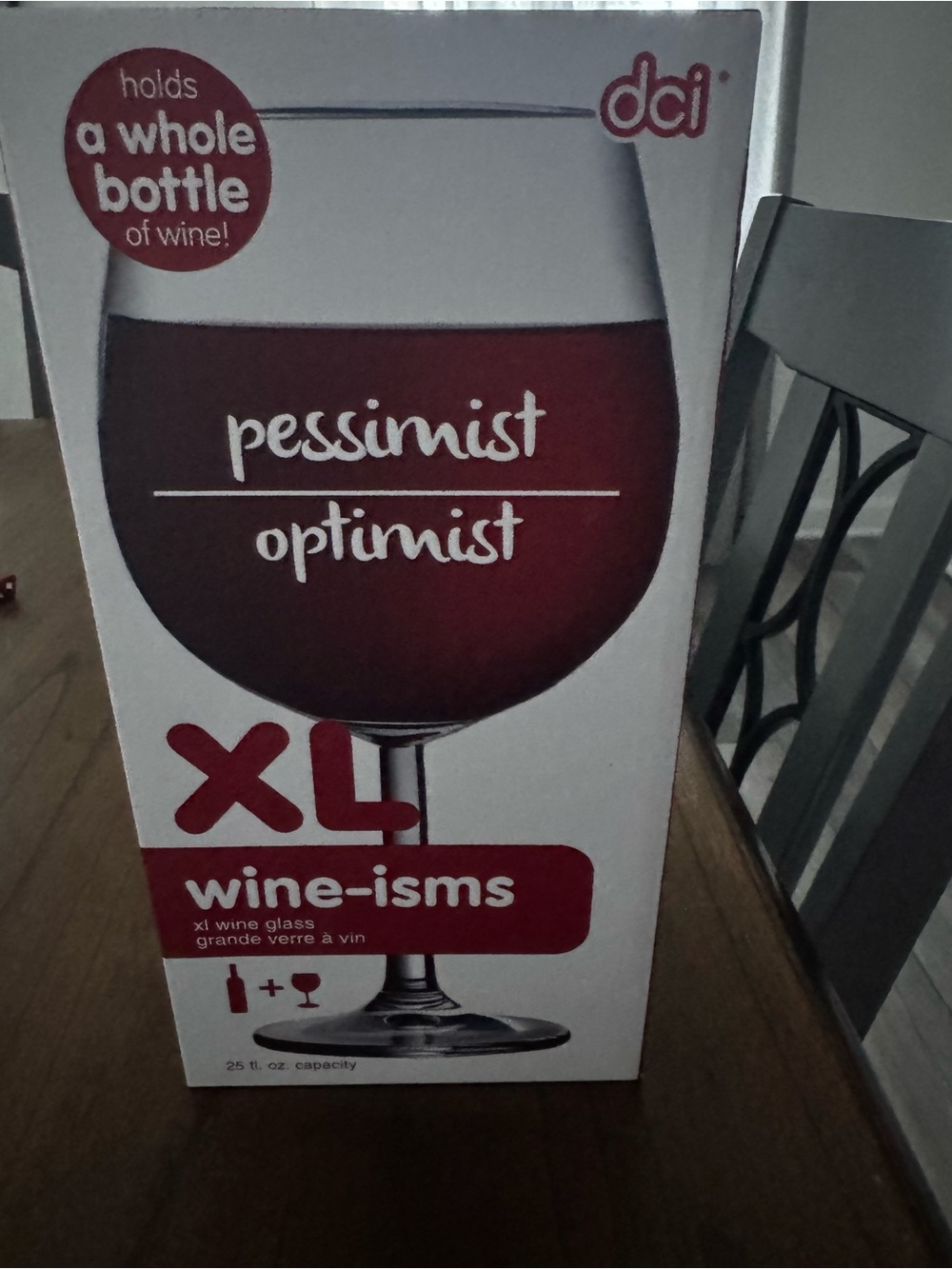 DC Red XL Wine-Isms 'Pessimist/Optimist' Novelty Wine Glass
